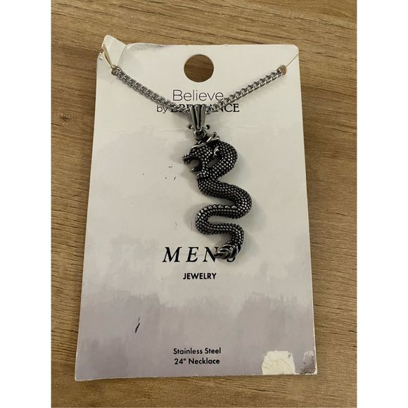 Brilliance Snake /Dragon Stainless Steel 24" Men's Necklace - Picture 1 of 3